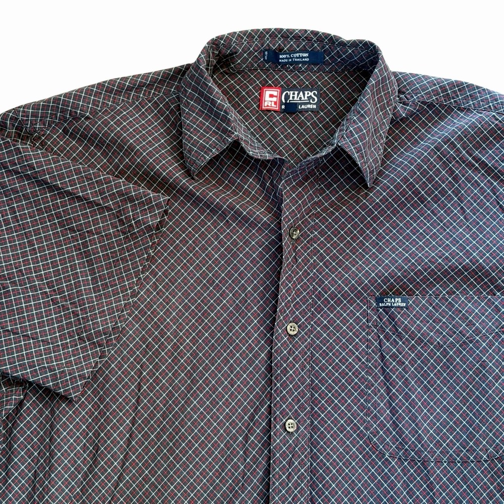 Vintage Chaps Ralph Lauren Shirt Men's L Check Short Sleeve Button Preppy Skater